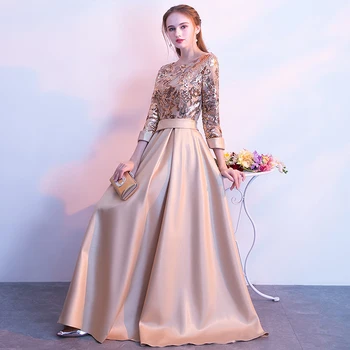 

Elegant Evening Party Dresses Golden Summer Long Formal Ladies Sexy 3/4 Sleeve Fashion Gown Dress Women Plus size 2020 Autumn