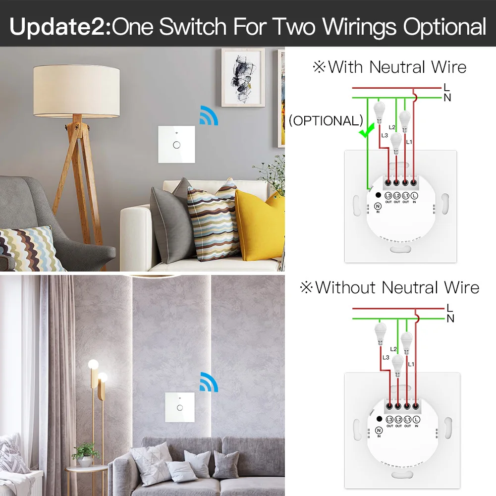 Moes ZigBee Wall Touch Smart Light Switch With Neutral/No Neutral,No Capacitor Needed Smart Life/Tuya Works with Alexa,Google Moes ZigBee Wall Touch Smart Light Switch With Neutral/No Neutral,No Capacitor Needed Smart Life/Tuya Works with Alexa,Google