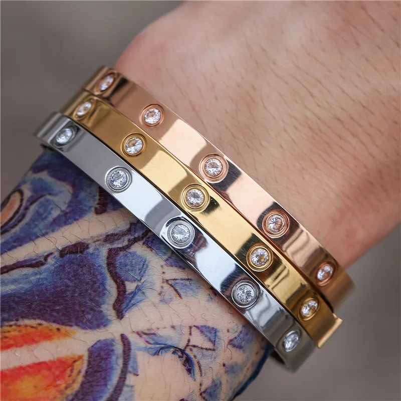 Stainless Steel Cuff Bracelets Bangles For Women Fashion CZ Charm Women Bangle Jewelry Accessories Crystal Bracelet lover Gift 5