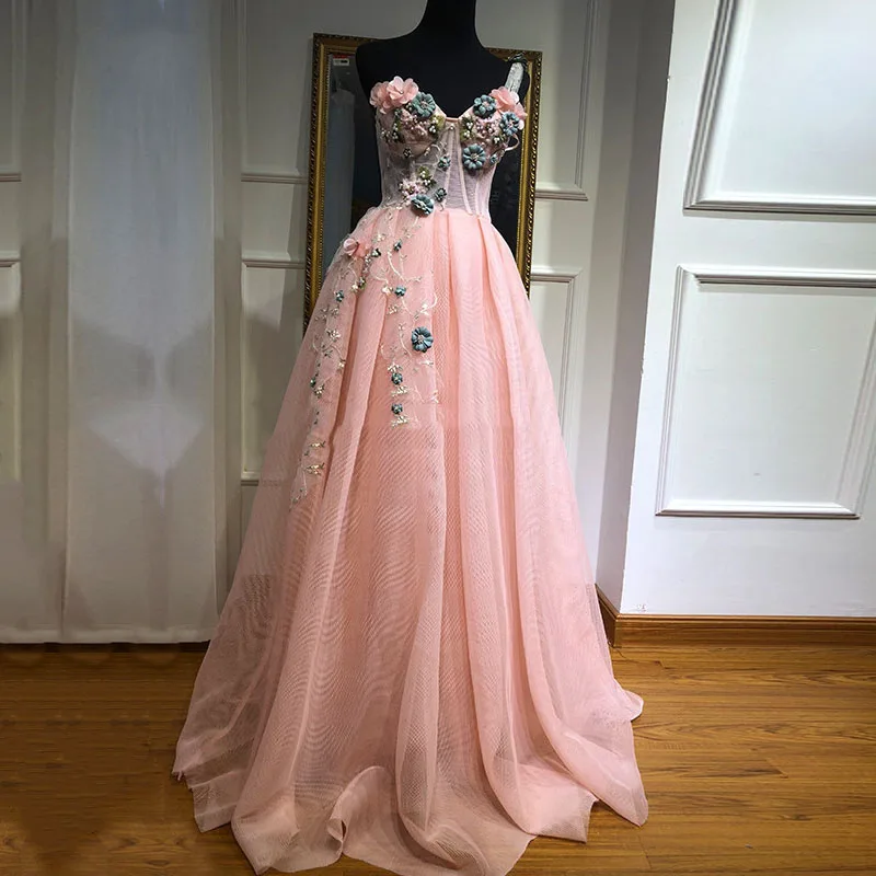 Eightale Pink Prom Dresses Handmade Flowers Beaded One Shoulder Formal Evening Dress Arabic Party Gowns For Graduation 2020 | Свадьбы и