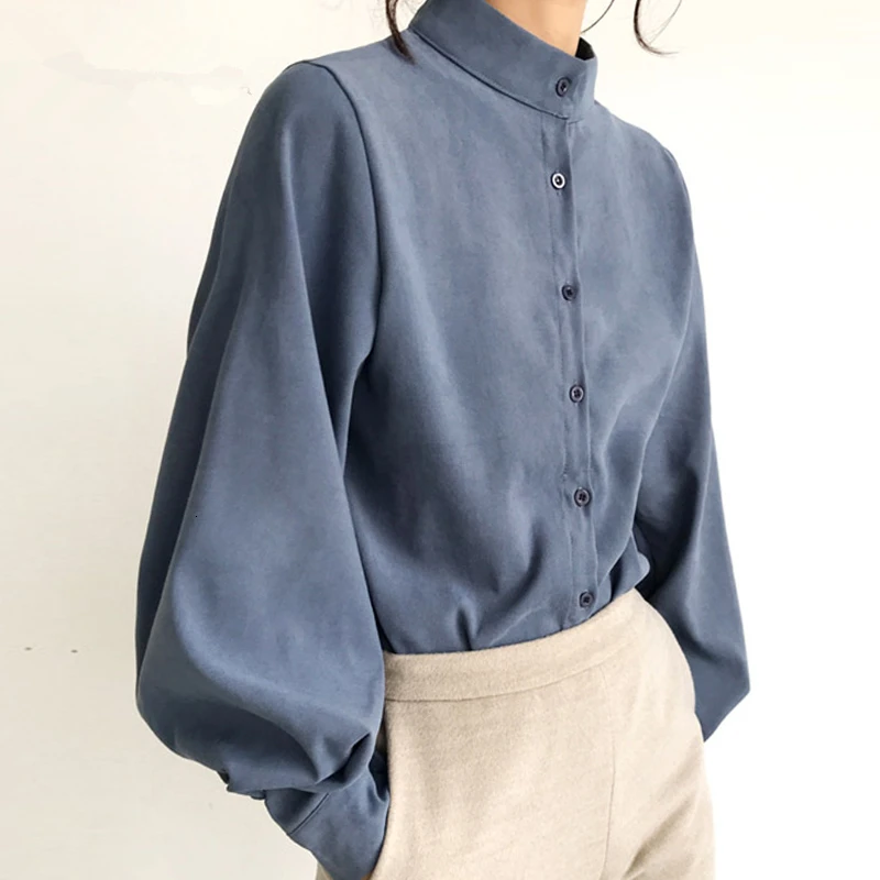 

Fashion women blouse shirt lantern long sleeve women shirts solid stand collar office blouse womens tops and blouses 2516 50