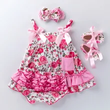 Модное кружевное платье на бретельках для маленьких девочек, нижнее белье с цветочками и рюшами, комплекты одежды для малышей, хлопковый сарафан, подарок для новорожденных