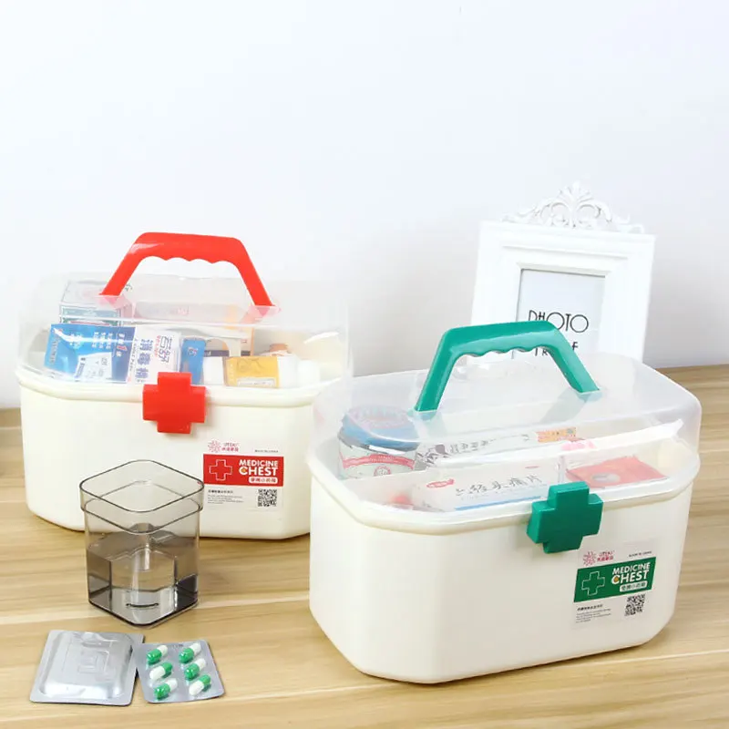 Small Medicine Box First Aid Kit Medical Box Double Layer Medicine Box Hand Chest For Household Indoor 2 Color