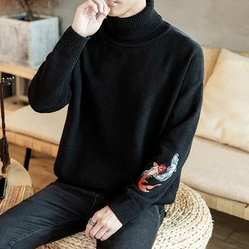 

Fish Embroidery Turtleneck Men Sweater Turtle Neck Men Pullover Sweater Men Coat XXXL New Autumn Winter Man Sweaters