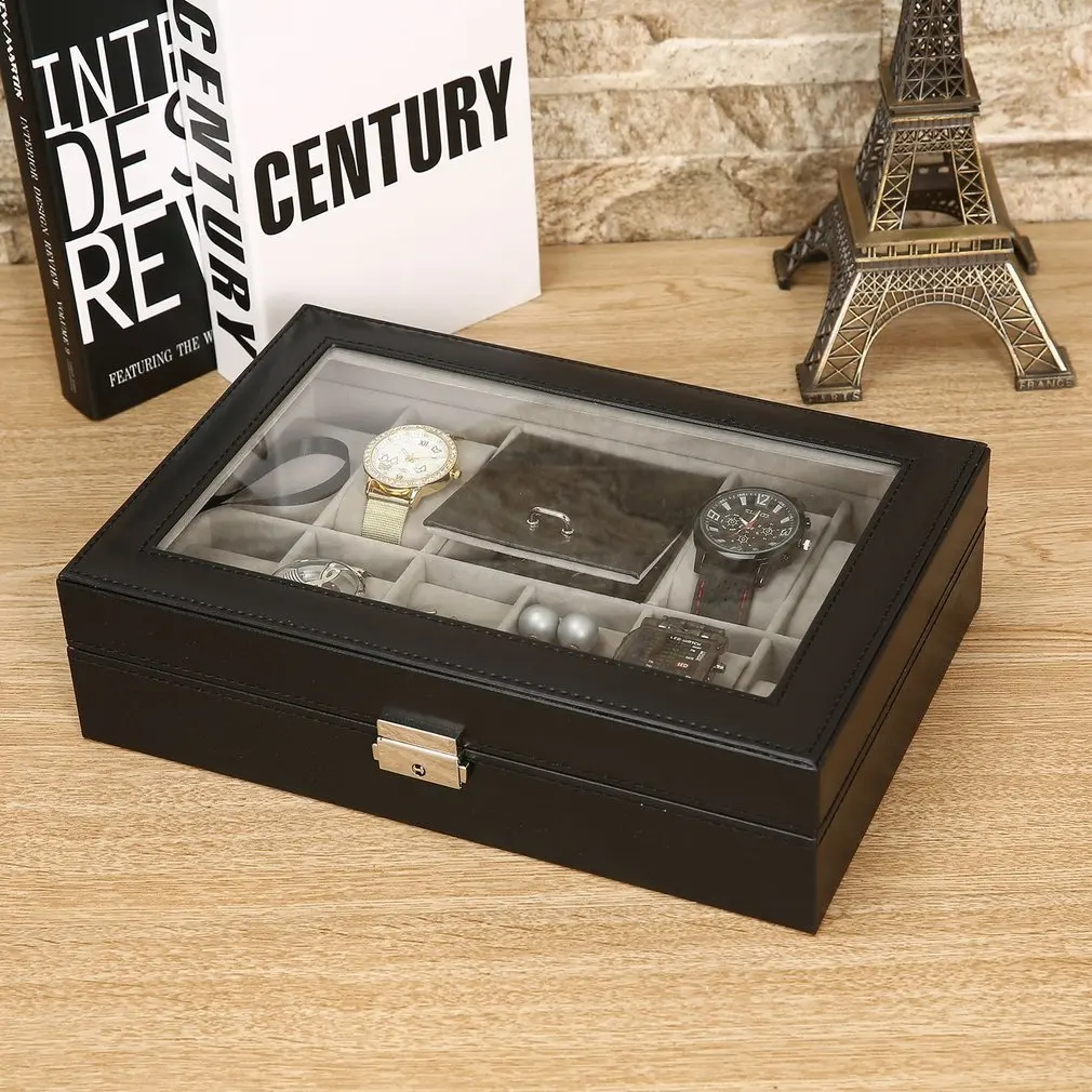 Mixed Grids PU Leather Watch Box Jewelery Storage Container watch ring bracelet Organizer Box Display Watch casket Caja de reloj