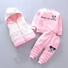 Высококачественная детская одежда с Минни; зимняя одежда для маленьких девочек; плотный теплый костюм; детская одежда; костюм из 3 предметов для девочек