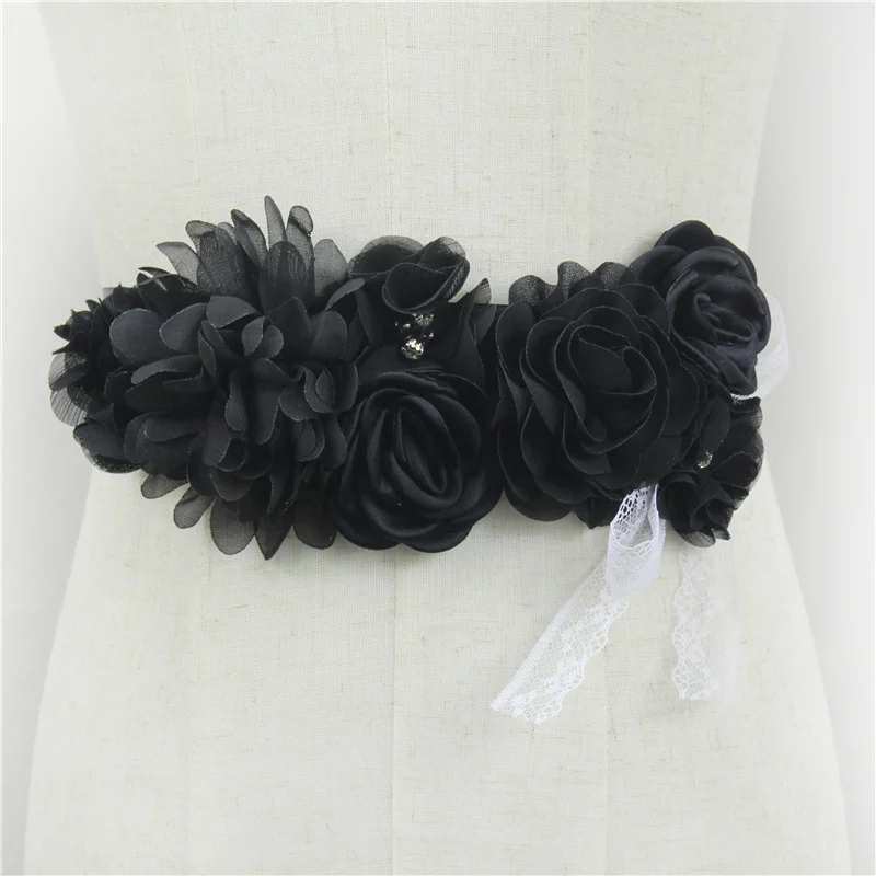 Hochwertiger rosa Chiffon-Blumenbund, handgefertigt, Perlen, Blumenmuster, Umstandsgürtel, Hochzeitskleid, Schärpe, niedliche Accessoires für Frauen – Detail 6