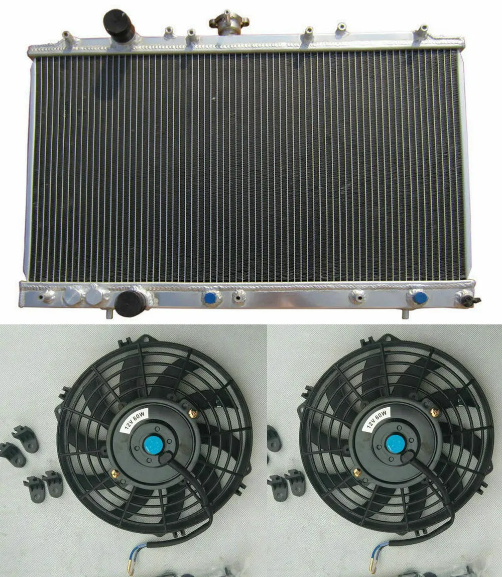 Алюминий радиатора для Mitsubishi Mirage 4G15 4G93 1.5L 1.8L L4 AT/MT DE ES v-образной КРЕПЕЖНОЙ ПЛАСТИНОЙ LS 1996-2002& вентиляторы 1997 1998 1999 2000 2001 - Цвет: Radiator And 2 Fans
