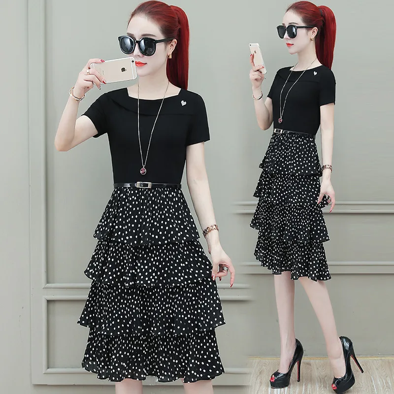 

2019 Summer New Style Dress Fairy Immortal Sweet Korean-style Slim Fit Waist Hugging Slimming Mid-length Cake Dress Fashion