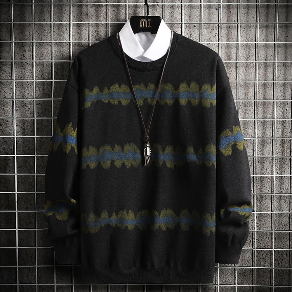 Suéter de rayas de los hombres patrón de ropa de hombre de moda coreana suéteres Jersey Casual otoño Tops de cachemira suéter Slim Fit 2020 nuevo