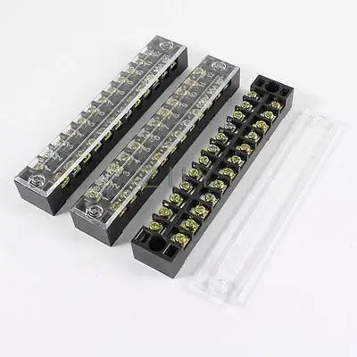

3 Pcs 600V 15A 12 Positions Dual Rows Covered Barrier Screw Terminal Block Strip
