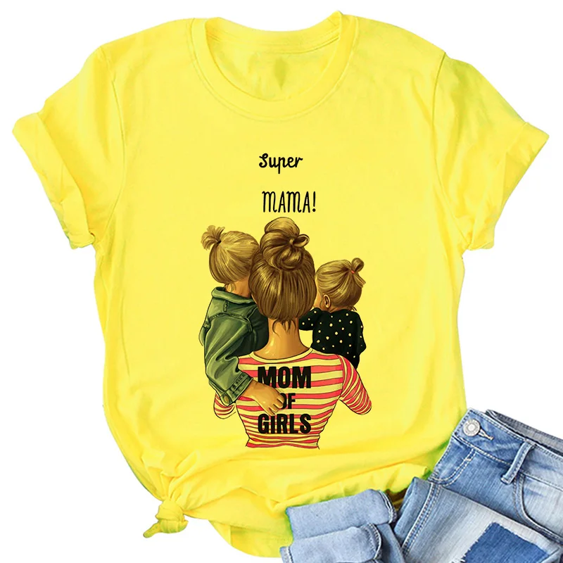 Super Mom yellow T shirt Women Mother's Love Print T-shirt Harajuku Mama TShirt Vogue Tops tee shirt Femme Vogue 2020 new Summer