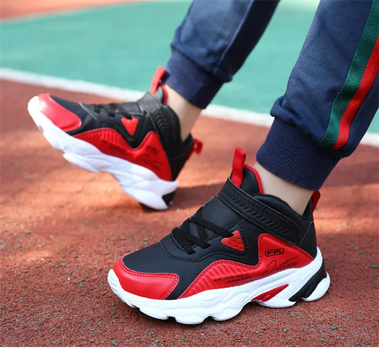 Зимняя детская Баскетбольная обувь; уличная спортивная хлопковая обувь; бархатная теплая водонепроницаемая зимняя обувь; кожаные кроссовки для мальчиков и девочек