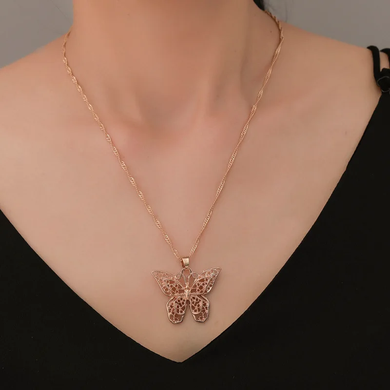 Hot Sale Statement Gold Butterfly Necklace Women Long Chain Collares De Moda Colar 2019 Boho Jewellery Accesorios Mujer | Украшения и