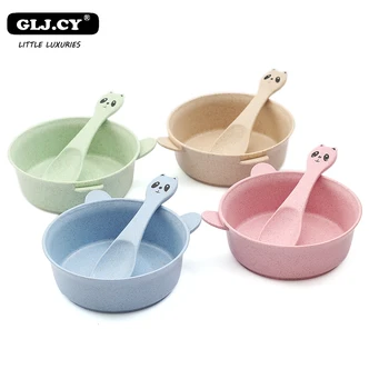

Baby Feeding Food Tableware Panda Wheat Kid Dishes Eco-Friendly Children Training Dinnerware Plate Bowl Spoon 2 Pcs/Set