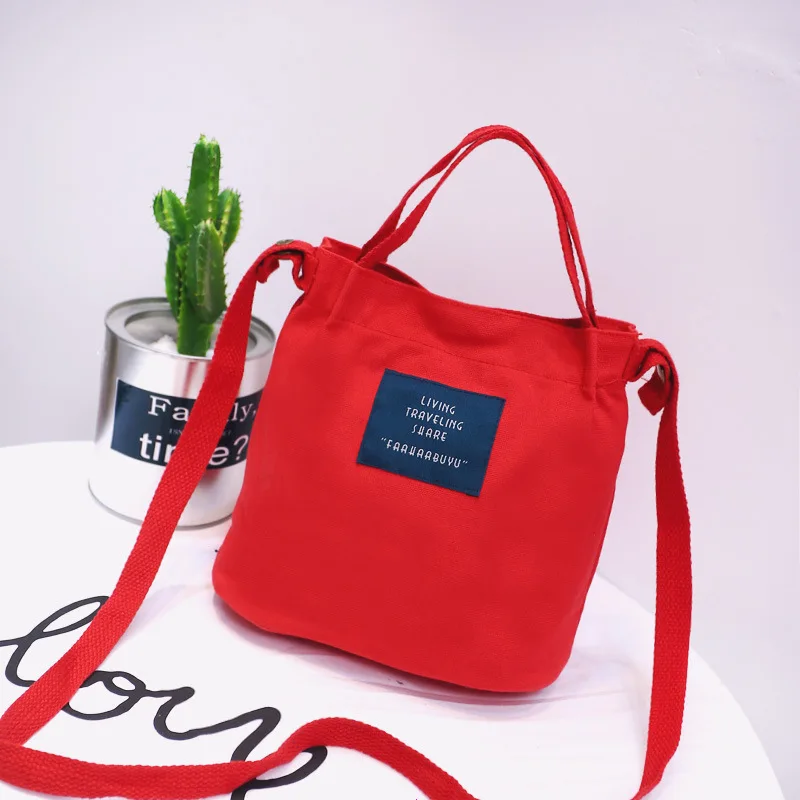 

New Korean version of simple letters canvas bag diagonal shoulder bag handbag bucket bag reusable shopping bags