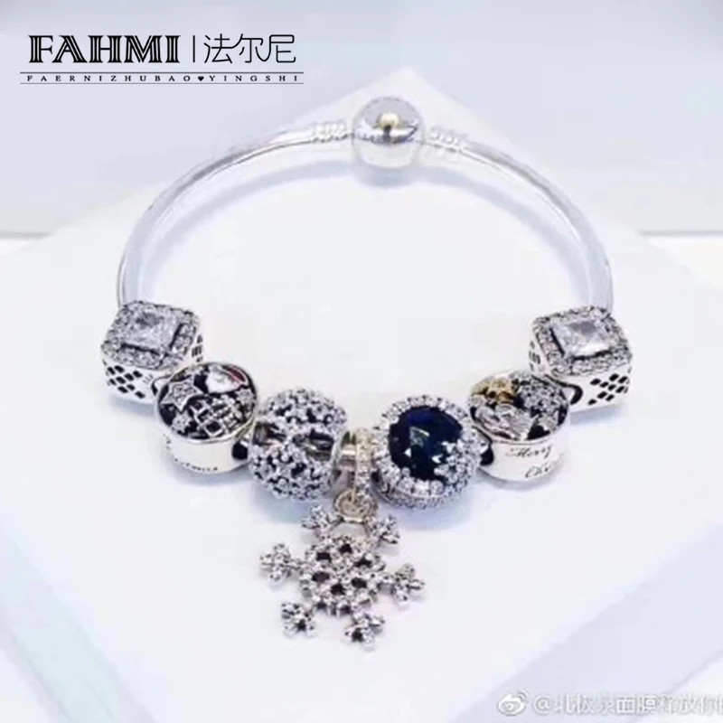 

FAHMI 100% 925 Sterling Silver Winter Christmas Bracelet Set Teardrop Snowflake Santa Charm Woman Charming Gift Original Jewelry