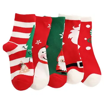 

5 Pairs Christmas Stockings Warm Cartoon Middle Socks Soft Cotton Stockings