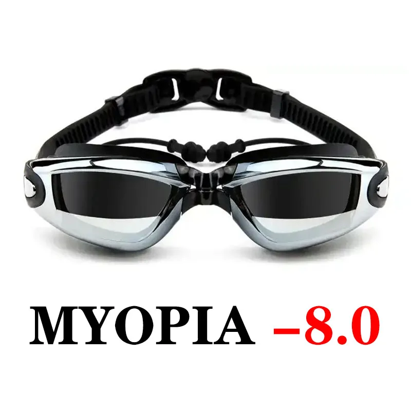 Очки для плавания для близорукости, оптические, водонепроницаемые, анти-противотуманные, УФ-защита, по рецепту, для плавания, для взрослых, для мужчин, женщин, для молодежи, для детей - Цвет: Myopia -8.0 (Black)