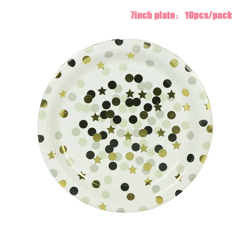 Black 7inch Plate LINVIERLOVE розовый Золотой горошек одноразовая посуда бумажные чашки пластины салфетки для дня рождения, Свадьбы вечерние украшения поставки - Цвет: Black 7inch Plate