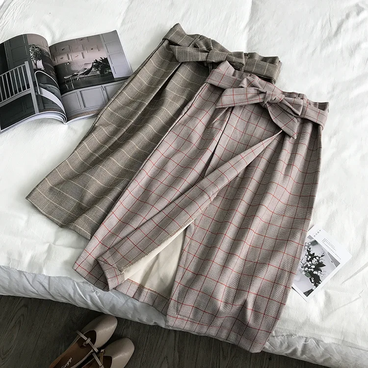

Special Offer WOMEN'S Dress Processing Autumn Plaid Elegant Skirt High-waisted Slit Knee-length Skirt 8.22