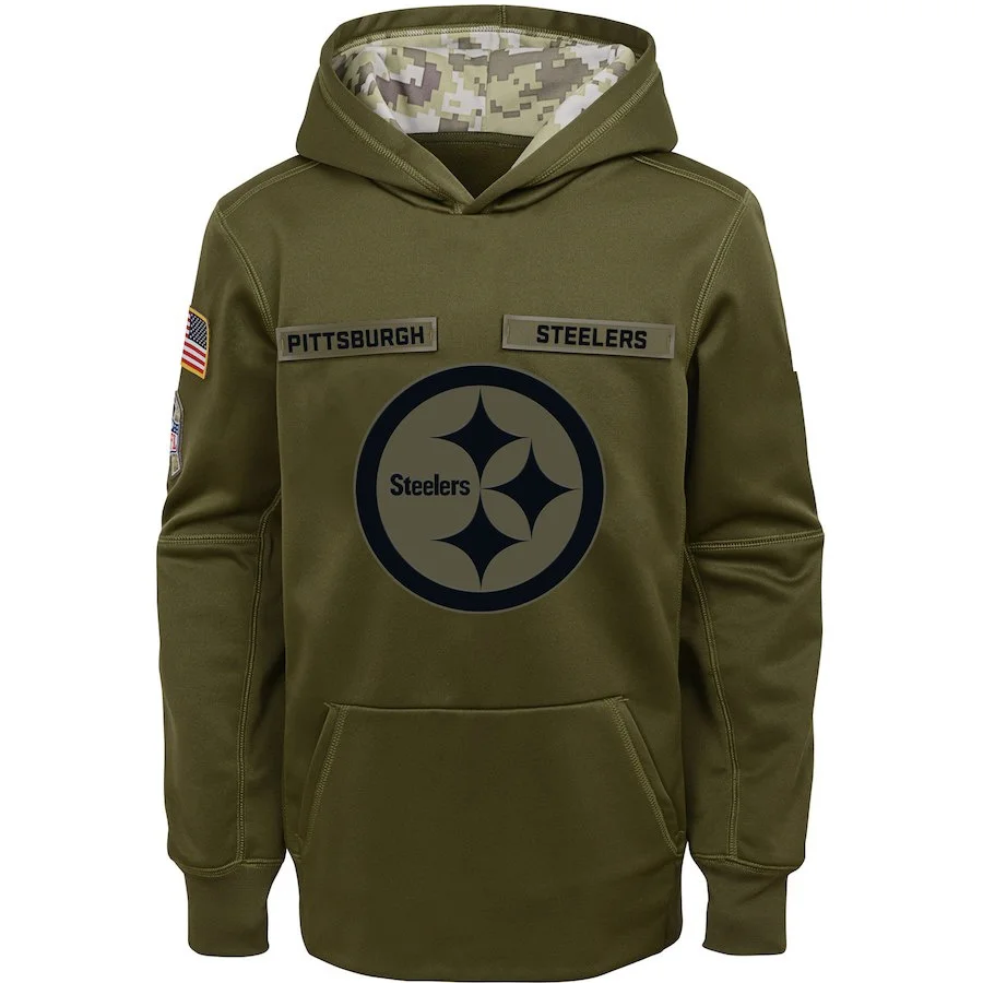 Питтсбург Толстовка Steelers Salute to service Sideline Therma пуловер для выступлений Американский футбол толстовка оливковый - Цвет: youth