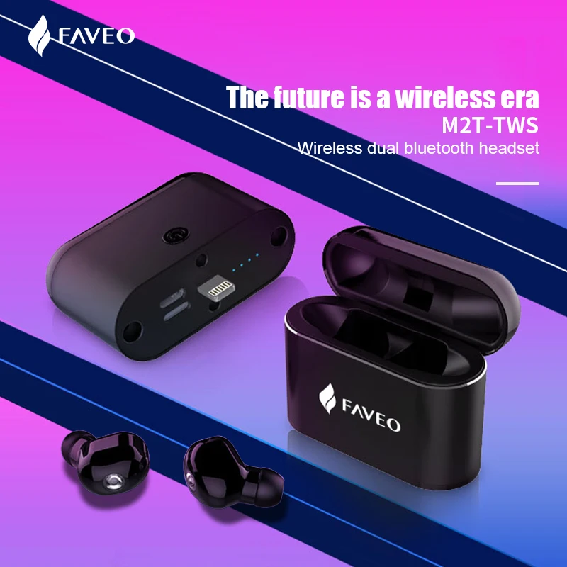 Беспроводная bluetooth-гарнитура FAVEO+ мобильное зарядное устройство два-в-одном, вставная bluetooth-гарнитура с двумя наушниками V5.0, открывающая всплывающую автоматическую связь