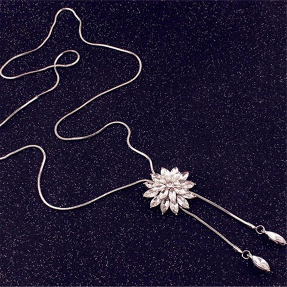 Цепочка ожерелье для женщин серебряная цепь Smalll колье с подвеской в форме цветка на шею богемный свитер ожерелье женские ювелирные изделия