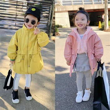 

Girls coat waist tether windbreaker coat autumn new children's clothing