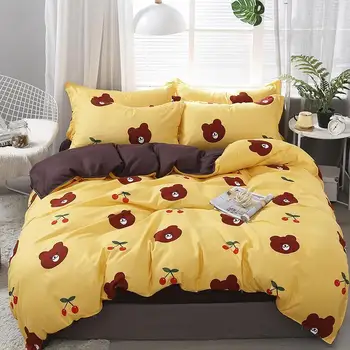 

4pcs/set Cartoon Bear Printing Kawaii Bedding Set Bed Linings Duvet Cover Bed Sheet Pillowcases Cover Set