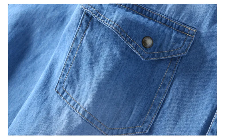 Men's Slim Denim Shirt Spring Cotton Square Collar Pocket Button Fashion Long Sleeve Jeans Shirt