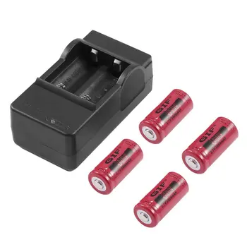 

4pcs 16340 3.7V 2800mAh Rechargeable Li-ion Battery + US Plug Charger 3 Color for Flashlight Camera