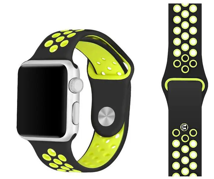 Серия 1/2/3/4/5 спортивный браслет для наручных часов Apple Watch 38 мм 40 мм 42-44 мм, ремешок для наручных часов iwatch, браслет - Цвет ремешка: blackyellow
