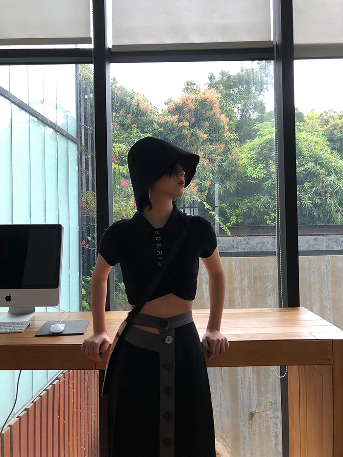 [DEAT] Knited Multi-buckle Hit Color High Elastic Waist Half-body Skirt Women Fashion Tide New Spring Summer 2020 13T204