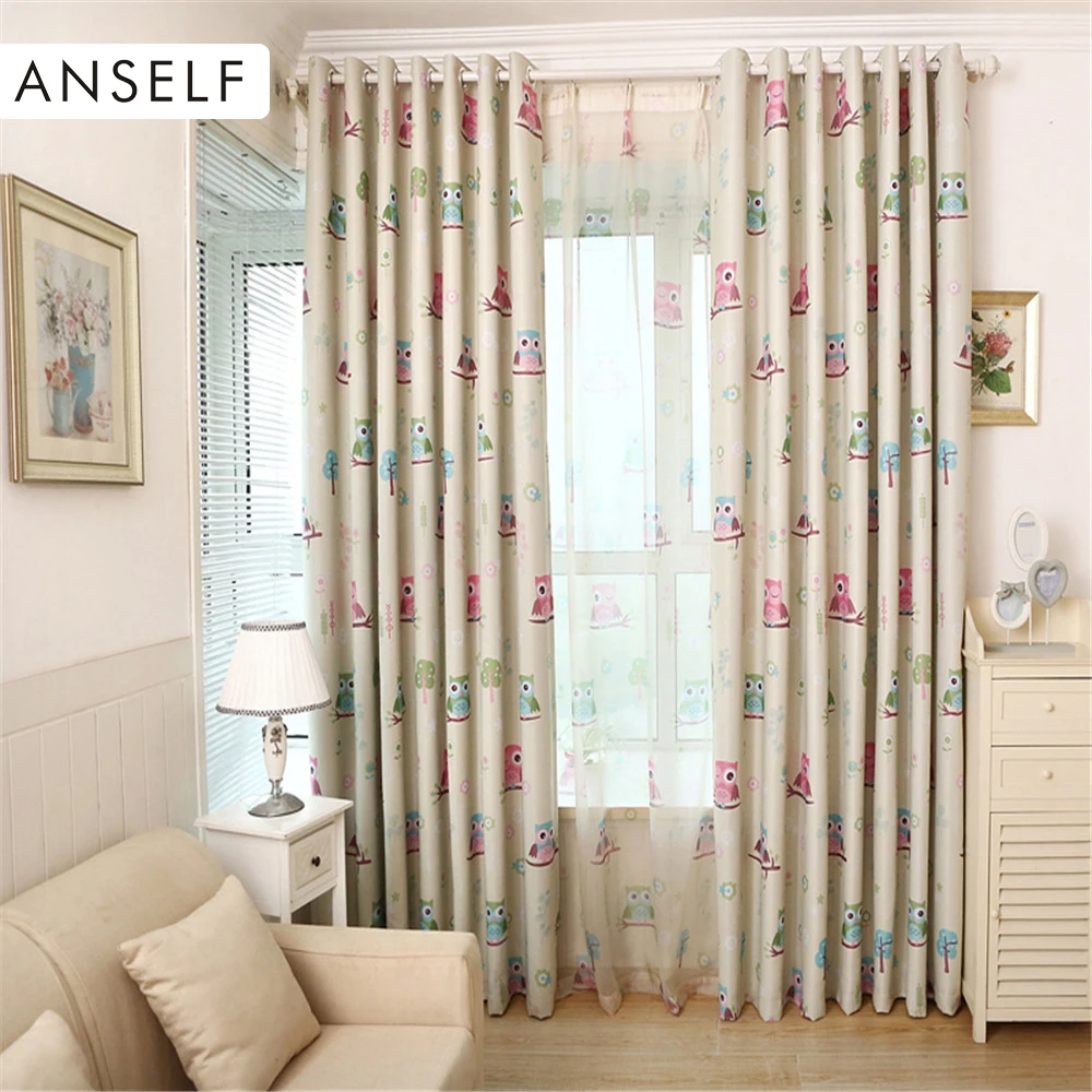 

Hot New Anself 3Pcs/set Curtains Cute Owl Printed Curtainsfor Livingroom 2pcs Thick Window Screening with 1pcs 100*250cm Curtain