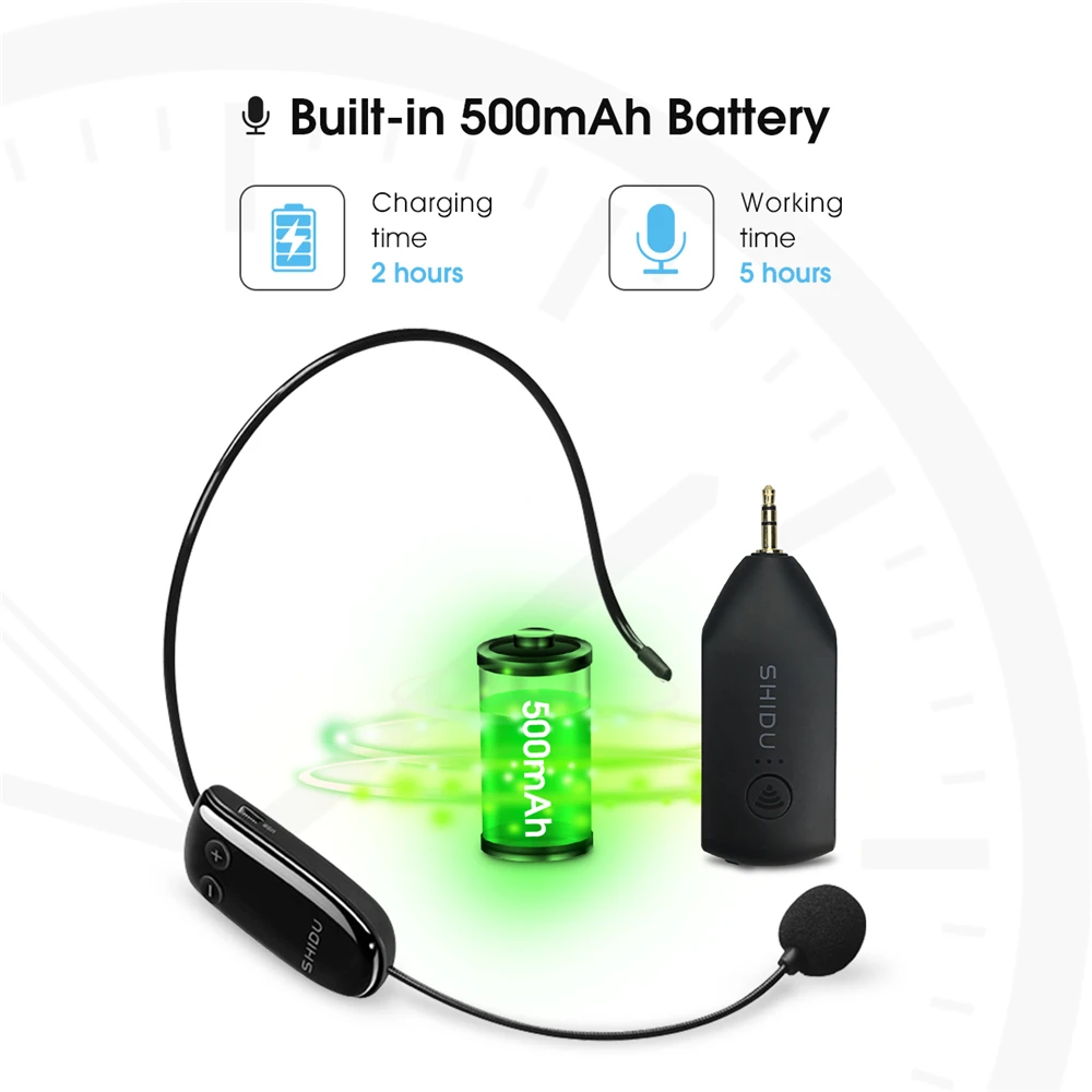 Microfone sem Fio Fone de Ouvido Receptor para Alto Shidu Handheld Sistema Microfone Portátil 3.5 - 6.5mm Plug Falantes Amplificador Voz Professores Uhf - Image 2