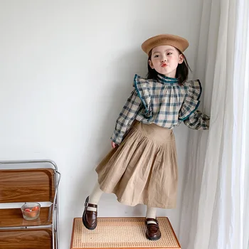 

2020 South Korea Childrenswear Autumn New Style Girls Retro Plaid Shirt Children Baby Half Turtleneck fei fei xiu Shirt