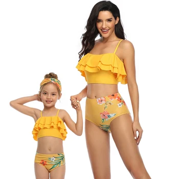 

Tank Ruffled Mother Daughter Matching Swimsuit Mommy and Me Swimwear Clothes Highwaist Women Girls Mom and Baby Bikini Dresses