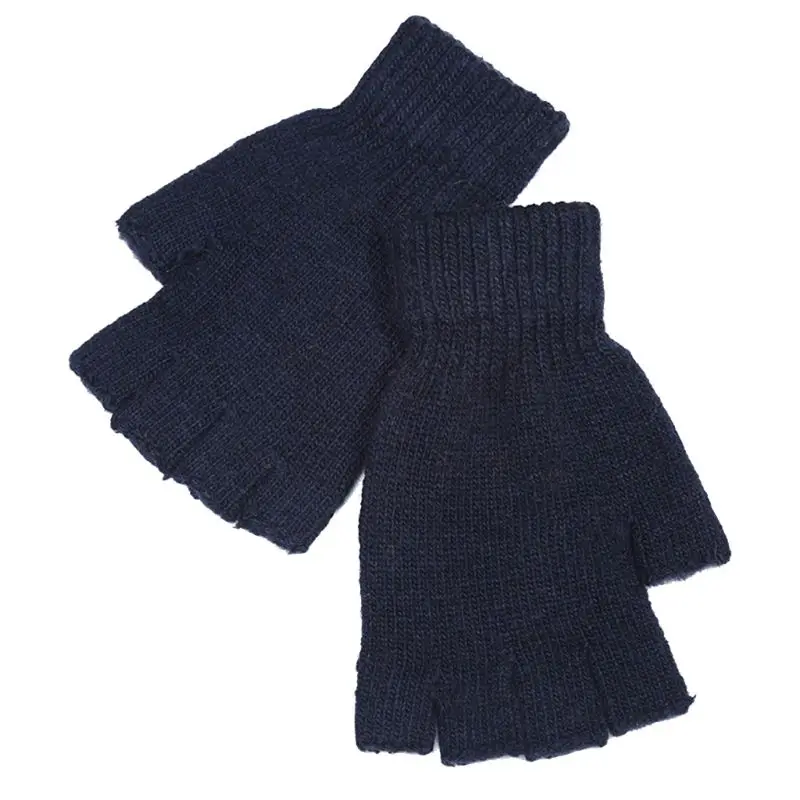 Navy Blue Мужские вязаные перчатки из искусственной шерсти на половину пальцев, эластичные зимние теплые варежки без пальцев DXAA - Color: Navy Blue