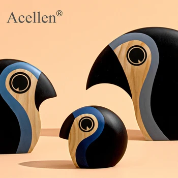 

European wooden Miniature Figurines Rhino Bird round cake Ornaments Handicraft Transformable Toys