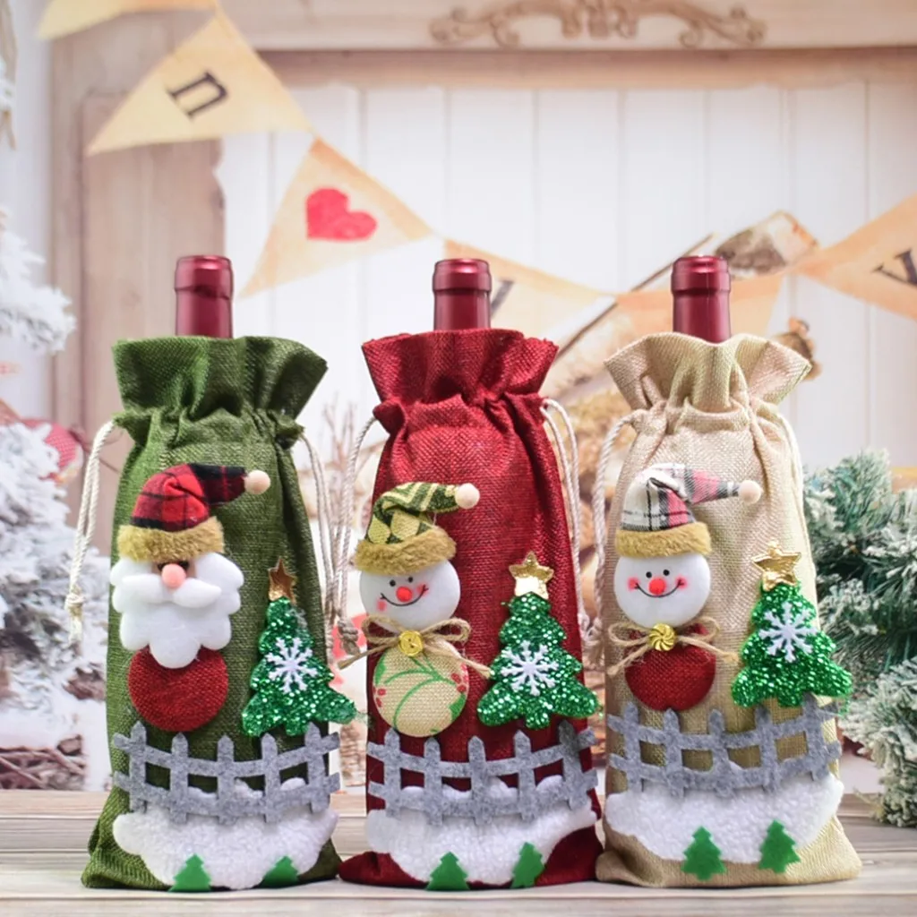 Рождественское украшение, крышка для винной бутылки, Санта-Клаус, Подарочная сумка, рождественские праздничные вечерние украшения для стола, decoracion navidad dh91025