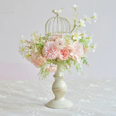 pink 4 Маленькие свежие искусственные цветы, цветочные птичьи клетки, украшения в горшках, свадебная вывеска, настольный набор цветов, украшение для дома - Цвет: pink 4