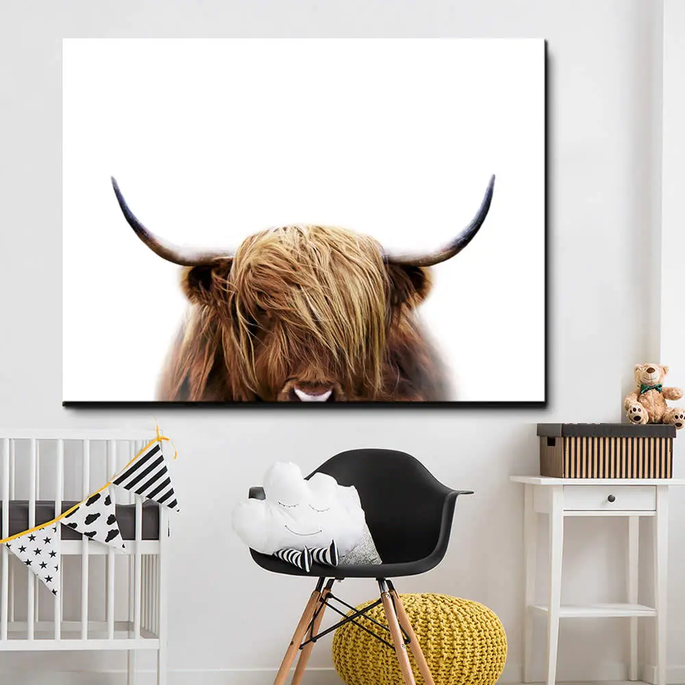 Boy Gifts Nordic Poster Green Leaf Wall Art Canvas Painting Highland Brown Cow Posters And Prints Pictures For Living Room | Дом и сад