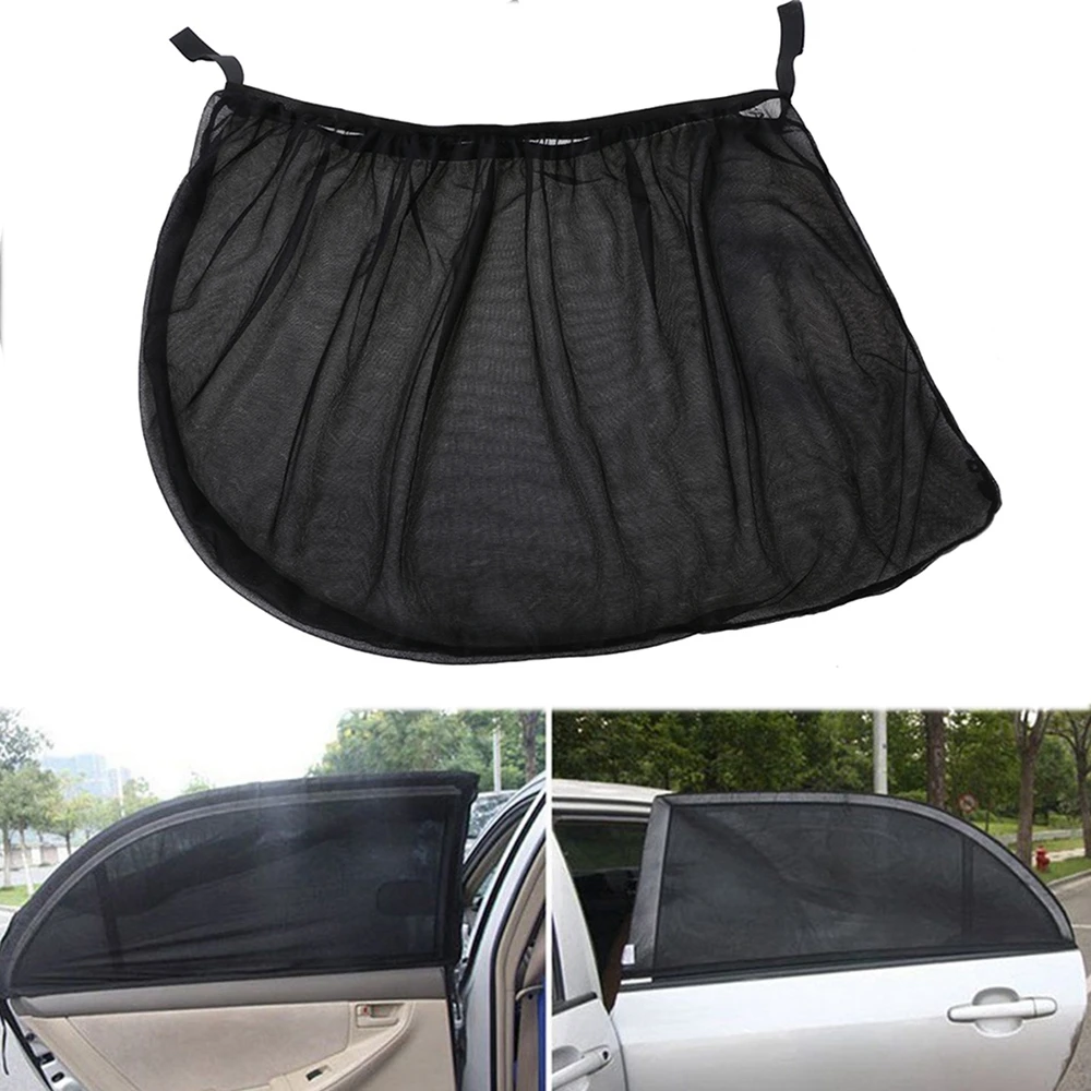 

2Pcs 110*50cm Car Window Shield Rear Window Shade Mesh Fabric Sun Visor Shade Cover Black Auto Sunshade