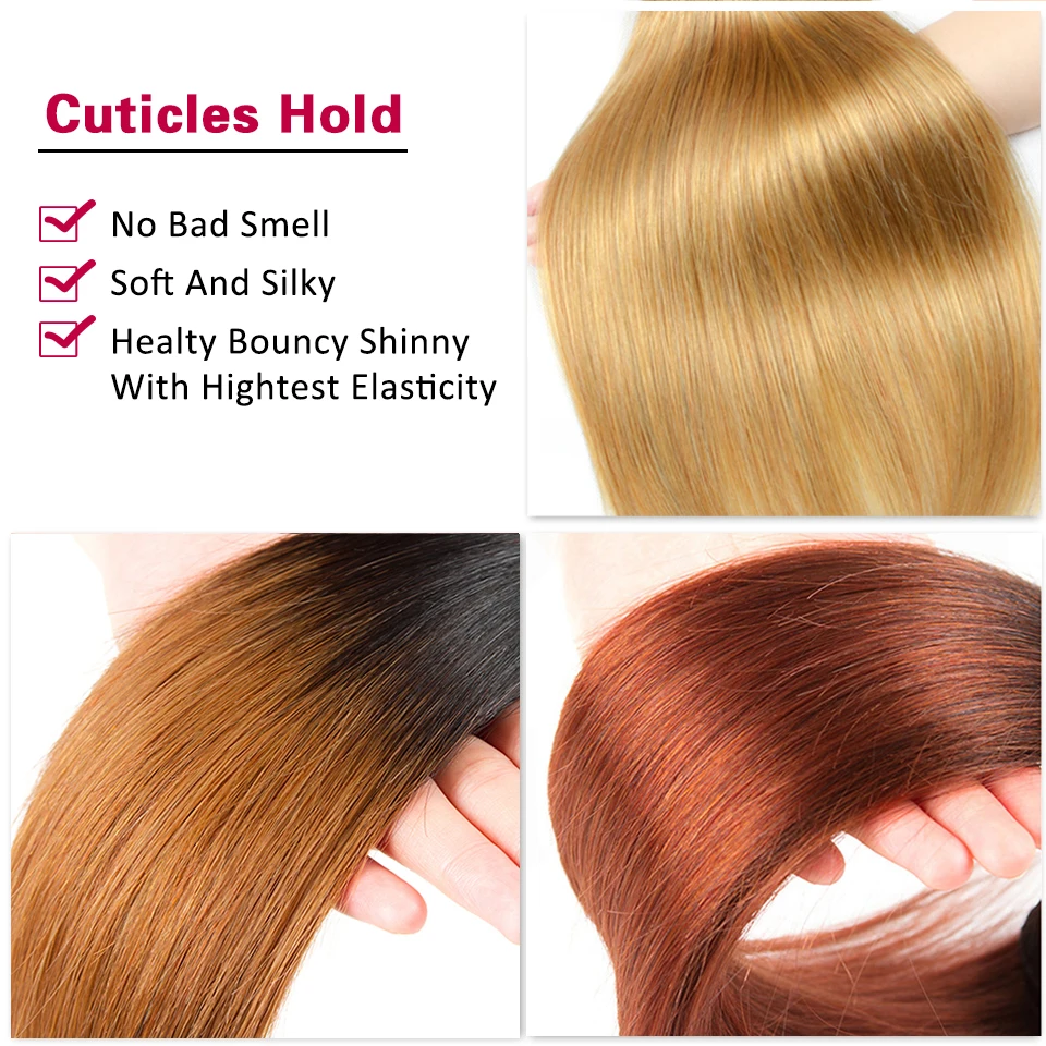 Human Hair Bundles Miss Rola Brazilian Straight Human Hair Weaving With Lace Closures 3 Bundles With 4*4 Closure Ombre 1B27 1B30 1B99 Remy Hair