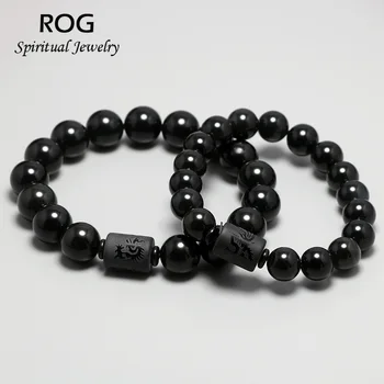 

Genuine Natural Stone Black Obsidian Bracelets For Men And Women Dragon Phoenix Totem Engrave Crystal Feng Shui Jewelry