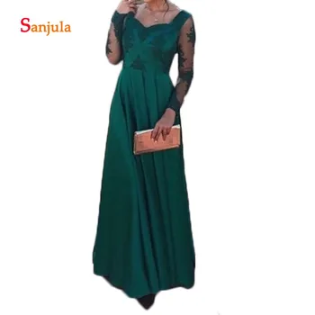 

Lace Long Sleeve Mother's Dresses Eleagant Green Satin A-Line Mother of the Bride Dresses 2019 vestido madrina D1215