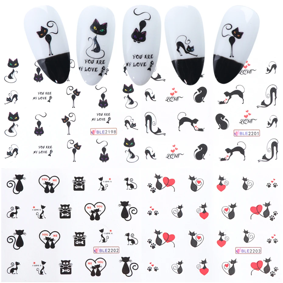 1 Feuille Sexy Chat Noir Transfert D Eau Ongles Decalcomanies Tatouage Mignon Dessin Anime Autocollants Manucure Feuille Enveloppes Bricolage Elegant Decoration Sable Aliexpress