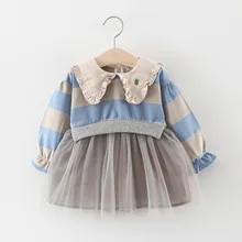 Весенне-осеннее модное платье с длинными рукавами для маленьких девочек Новинка года, детские платья принцессы для малышей От 0 до 4 лет платье для новорожденных девочек