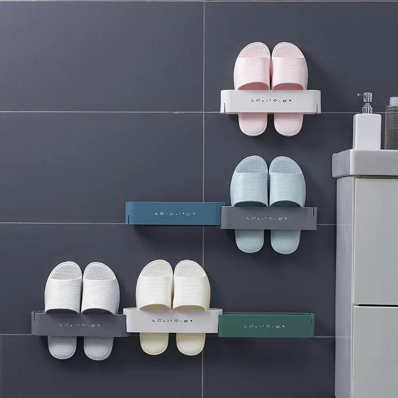 

Wall Mounted Shoe Rack Bathroom Slippers Drain Rack Plastic Punch Free Self-adhesive Shoes Organizer Rack Organizador Zapatos